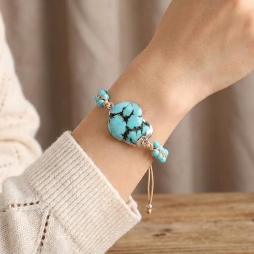 YGLINE Natural Stone Bracelet 5 Wraps Bracelet Handmade Blue Color Boho Bracelet for Women Bracelet - color: blue