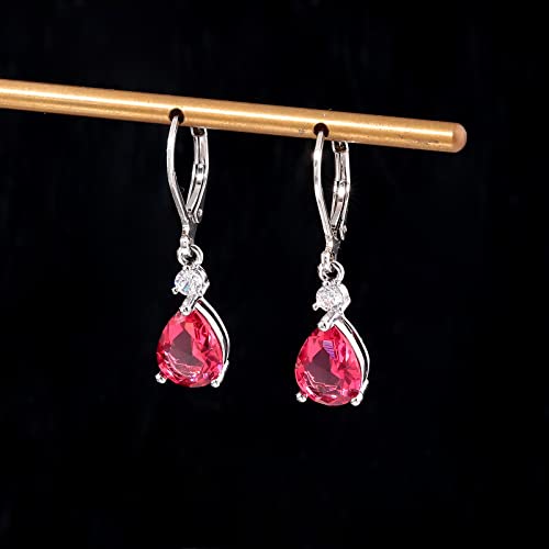 CiNily Teardrop Leverback Dangle Earrings for Women Hypoallergenic 14K Gold Plated Cubic Zircon Drop Earrings Fashion Crystal Earrings for Girls Jewelry Christmas Gifts - color: White Gold-Red CZ