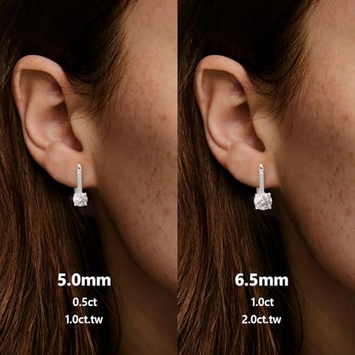 KRKC Moissanite Earrings, 1.0ct-2.0ct D Color Lab Created Diamond Earring, 14k White Gold Plated Sterling Silver Dangle Earrings S925 Leverback Drop Earring for Women Hypoallergenic Jewelry for Gifts - color: Round-Silver-5mm-Gift for Mom
