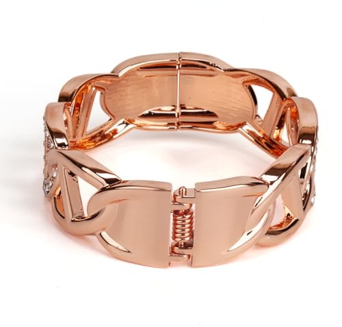SPUNKYsoul Chain Link Buckle With Rhinestones Cuff Bracelet in Gold, Silver Rose Gold and Gun Metal for Women - style: Rose Gold Oval with Line and Rhinestones