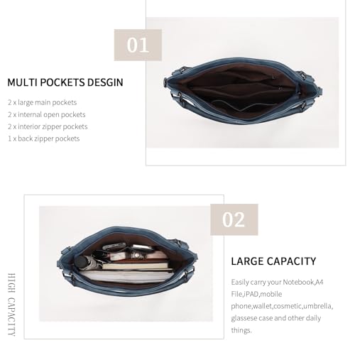 Shoulder Handbags for Women Large Soft Casual PU Leather Hobo Tote Purses - color: A-blue