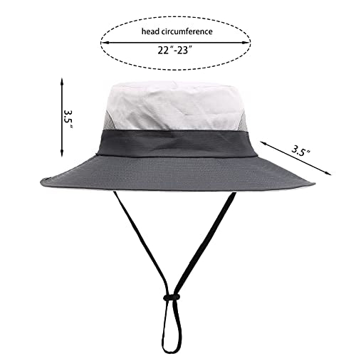Womens Summer Sun Hat Beach Hat Wide Brim Outdoor UV Protection Hat Foldable Cool Mesh Ponytail Bucket Hat - color: Light Grey-grey