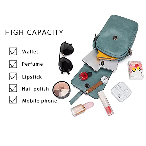 myfriday Vintage Crossbody Phone Bag for Women, Small PU Leather Shoulder Purse and Handbag - color: A-08-blue
