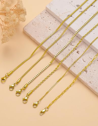 6Pcs Stainless Steel Chain Bracelets for Men Women 2mm Cuban Snake Twists Rope Box Beads Paperclip Link Chain Bracelet Sets Jewelry Gifts 7 Inches Length Adjustable - style: B:6 Gold-Chains