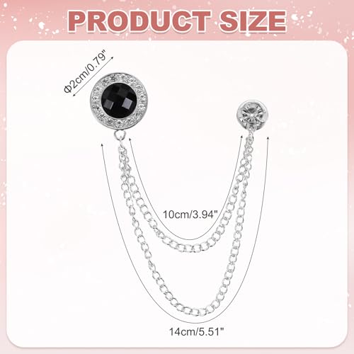 PATIKIL Gem Chain Brooch Pins, Hanging Chain Brooch Suit Pin Tassel Chain Round Crystal Badge Lapel Collar Pins for Men Shirts - color: Silver Tone(Black)