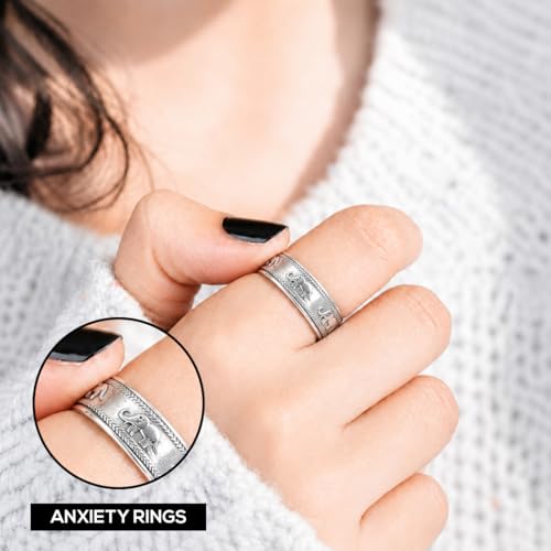 Shop LC 925 Sterling Silver Spinner Fidget Ring for Women Men | Anxiety Ring | Moon Star Design | Platinum Plated | Stress Relief Worry | Promise | Boho Jewelry Gift - color: Baby Elephant, size: 6