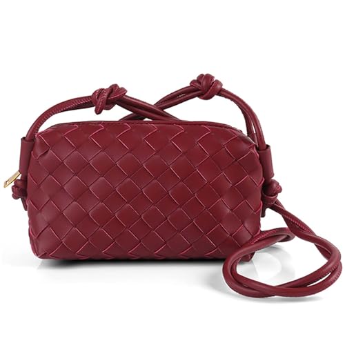 ZEDIUH Woven Bag for Women Crossbody Shoulderbag, Small Vegan Leather Purse - color: Burgundy