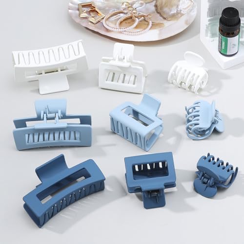 CHANDAT 3 Style Blue Hair Claw Clips Set - 9 pcs Medium Rectangle and Square Clips for Thick and Thin Hair Women's Accessories - color: Blue