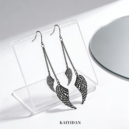 Silver Dangle Earrings For Women Trendy,Boho Cute Drop Western Earings,Vintage Gothic Ethnic Statement Beach Vacation Long Earrings with Leaf Teardrop Turquoise Crystal Tassels,Fashion Jewelry Birthday Gift. - color: A15) Angel Wings Chain dangle