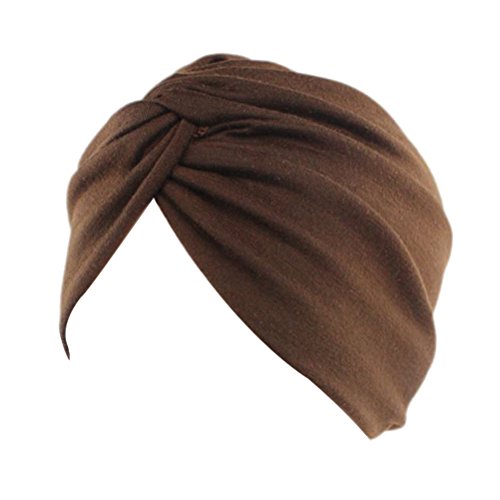 DECOU Solid Color Clean Plain Twist Pleasted Hair Turban Cap - color: Brown