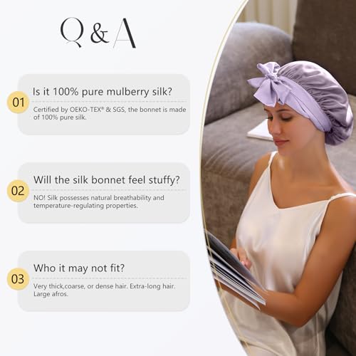 ZIMASILK 100% Mulberry Silk Bonnet for Sleeping Women Long Hair Double Layer Silk Hair Wrap with Tie Band Stay On Head (1Pc, Dark Mauve) - color: Dark Mauve-clover Crest