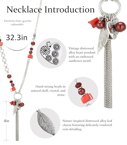 FULU AUTUMN Long Necklaces for Women Trendy Long Chunky Beaded Necklace Boho Fashion Costume Jewelry Mothers Day Gifts for Her - color: 95-Red