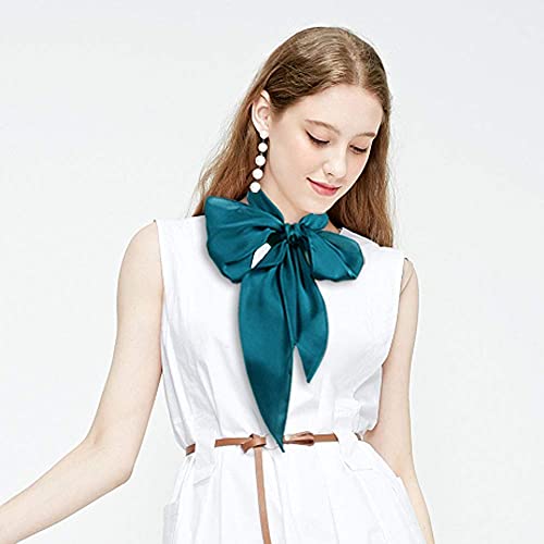 GERINLY Solid Color Long Neckerchief Pure Skinny Scarf Necktie for 50's Costume Party Wedding Cosplay Accessory Headband - color: Blue Green