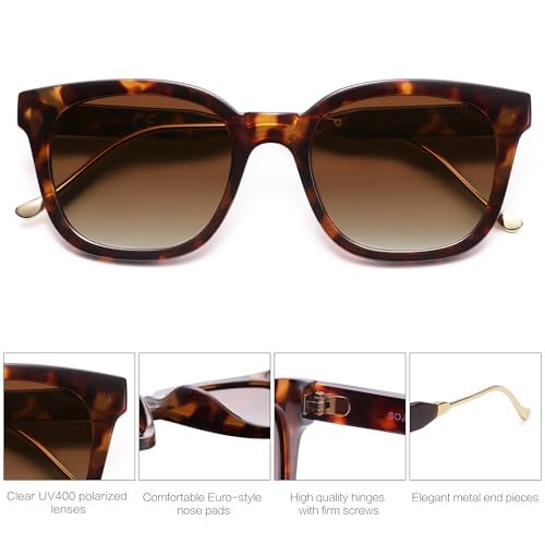 SOJOS Classic Square Polarized Sunglasses Womens Mens Retro Trendy UV400 Sunnies SJ2050 - color: Dark Tortoise/Brown