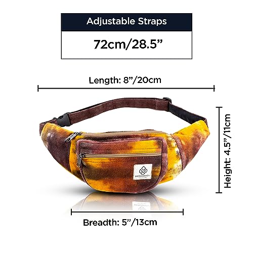 Freakmandu Eco-Friendly Boho Hippie Style Hemp Fanny Pack Hip Waist Bag for Hiking Running Jogging (Fall Magic) - color: Fall Magic