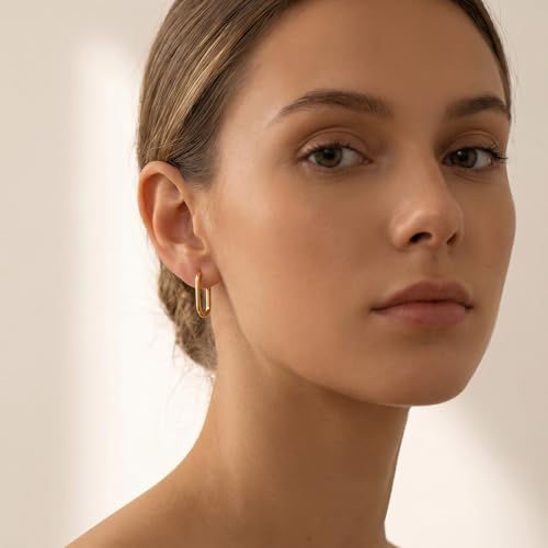 Reffeer 925 Sterling Silver U Hoop Earrings for Women Teens Minimalist Square Hoop Earrings U Huggie Earrings - color: B-Yellow