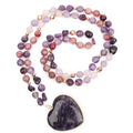 Long Necklaces for Women Boho, Oval Waterdrop Turquoise Pendant, Natural Stone Beaded, Handmade,Vintage & Elegance, Boho Fashion Charm Beaded Necklace for Women - style: P-Amethyst Heart Pendant