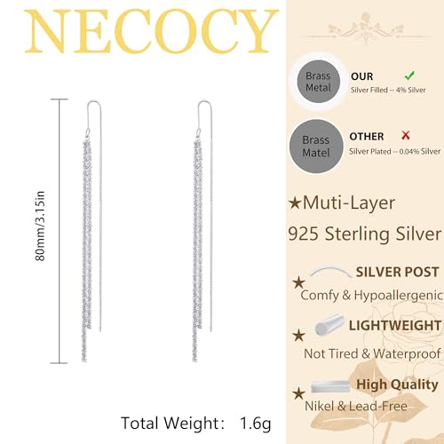 NECOCY Gold Dangle Earrings for Women Non Tarnish 14K Gold Plated Drop Wedding Hypallergenic Earring Dainty Long Hanging Chain CZ Pearl Threader Earrings Trendy Silver Plated Jewelry for Women - style: Silver&Style4