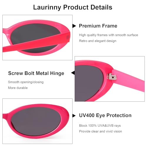 90s Sunglasses for Women Men Retro Small Oval Sunglasses - color: Hot Pink/Grey