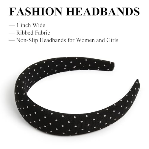 Huachi Polka Dot Headbands for Women Non Slip Trendy Headbands for Women’s Hair Cute Headband for Girls, Elastic Hair Bands for Womens Fashion Accessories for Women 4PCS - color: Polka Dot