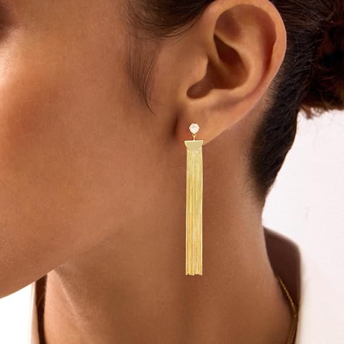 Gold Earrings for Women Trendy, Simple Dainty 14K Gold Plated Paperclip Square Chain Link Dangle Hoops Earrings Pin Stud Huggie Earrings Lightweight Hypoallergenic Minimalist Aesthetic Gold Jewelry for Christmas Gifts - color: tassel earrings-D