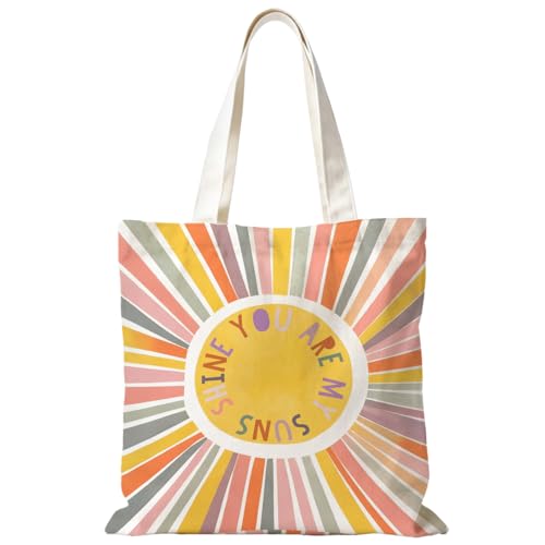 Boho Sun Sunshine Tote Bag, Colorful Canvas Tote Bags, Reusable Grocery Shopping Bag - color: You Are My Sunshine