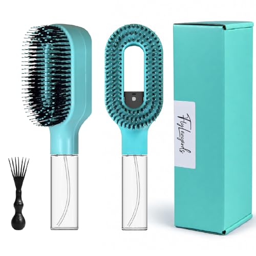 2-in-1 Manual Non-Electric Detangler Hair Brush with Built-In Mister Spray, Wet & Dry Detangling Brush for Curly, Wavy & Straight Hair, No-Tangle Anti-Frizz Brush，Reservoir 50ml.(Green) - color: Green