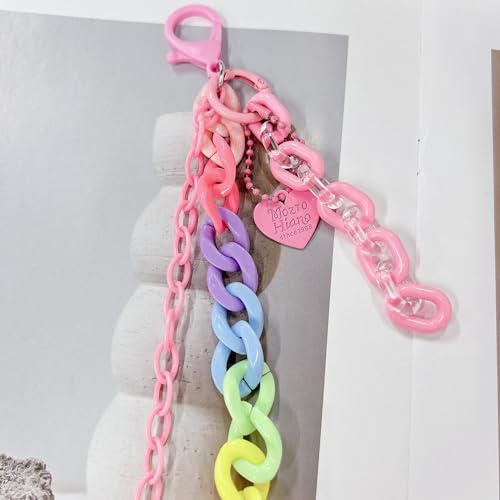 Y2k Heart Pendant Rainbow Acrylic Pants Trousers Chain for Women Chunky Colorful Resin Removable Love Charm Layered Rock Wallet Belt Pocket Waist Jeans Belly Chains Backpack Body Accessories - color: Pink