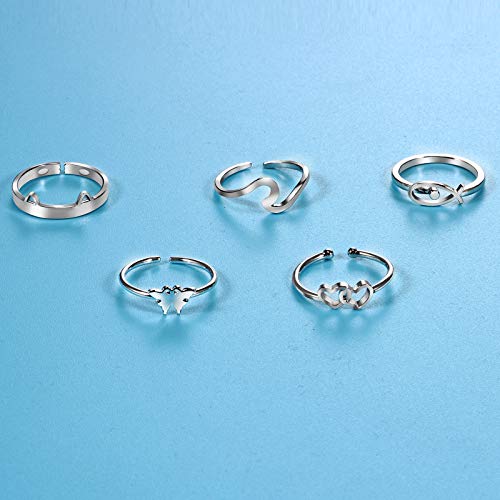 TAMHOO 20 Pcs Adjustable Rings Set for Women - Finger Rings Pack Stackable Rings for Teens- Cute Rings for Teen Girls -in Gold and Silver Tone - color: #2-silver tone