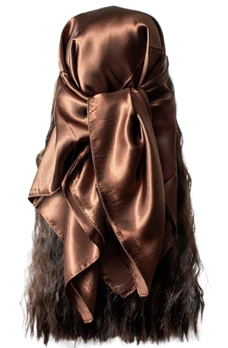 vabovin Satin Head Scarf for Women Solid Color, 35×35 in | Silk Feel Neckerchief, Hair Scarf, Fashion Bandana, Headscarf, Headband, Hair Wrap Sleeping, Daily Fashion Styling - color: 220 Coffee