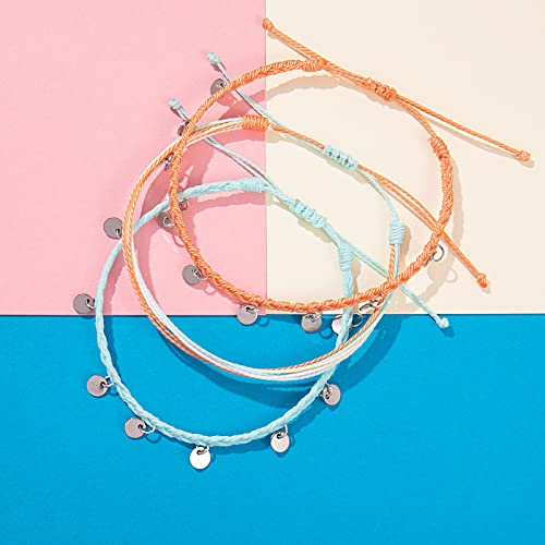 FANCY SHINY String Ankle Bracelets Waterproof Rope Anklets Braided Beach Boho Coin Anklets Cute Friendship Foot Jewelry for Women - style: Coral/Teal