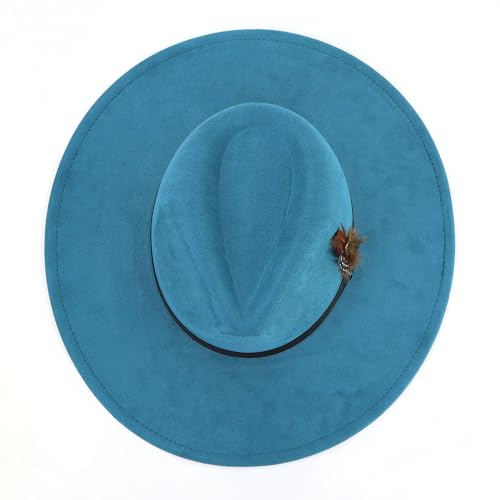 LIDHAY Big Wide Brim Fedora Hats for Women Men Western Suede Hat Panama Hat Outdoor Hats - color: Blue