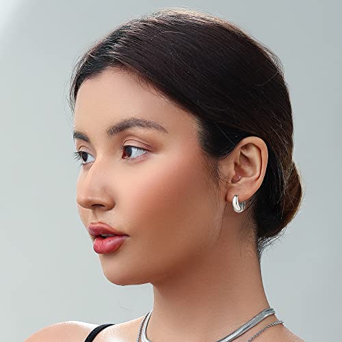 HILXURY Gold Chunky Hoop Earrings Set for Women, 14K Gold Plated Twisted Huggie Hoop Earring Hypoallergenic, Thick Open Hoops Set Lightweight - color: 6 Silver hoops
