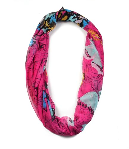 Scarfand's Romantic Rose Prints & Floral Patterns Lightweight Infinity Fashion Scarves Wraps - color: Butterfly Fuchsia