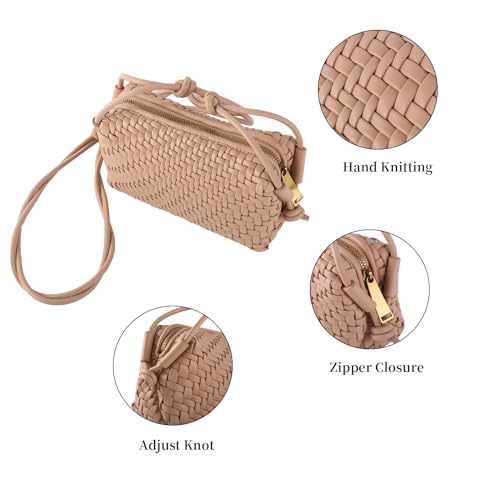 Woven Crossbody Bags for Women Handwoven Purses Vegan Leather Small Handbag Handmade Shoulderbag | Lightweight - color: Apricot