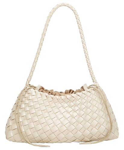 Woven Hobo Bags for Women Suede Woven Tote Bag Trendy Bucket Purse Underarm Shoulder Bag Vintage Tote Handbag Clutch Purses - color: Beige