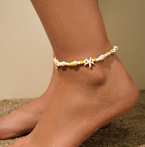 XAM 4pcs Bohemian Beach Charm Bracelet Set - Starfish & Shell Summer Jewelry for Vacation - color: C