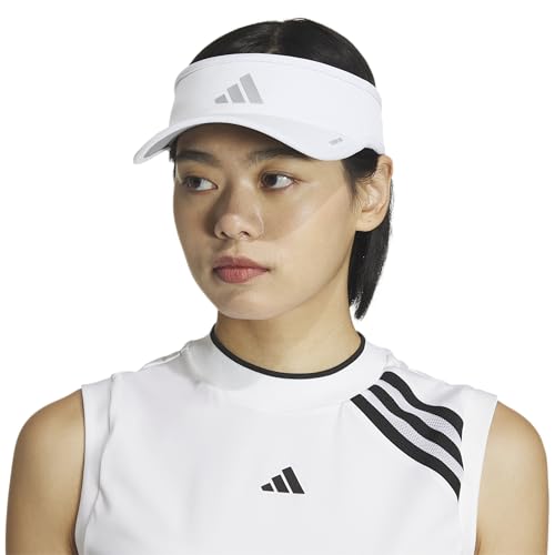 adidas Women's Superlite Visor – Lightweight Moisture-Wicking Running Tennis Hat - color: White/Silver Metallic/3