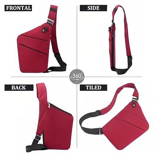 Crossbody Travel Bags for Women, Anti Theft Proof Safe Slim Sling Travel Purses, Personal Flex Shoulder Bag for Men Women - color: Red, size: Left Shoulder