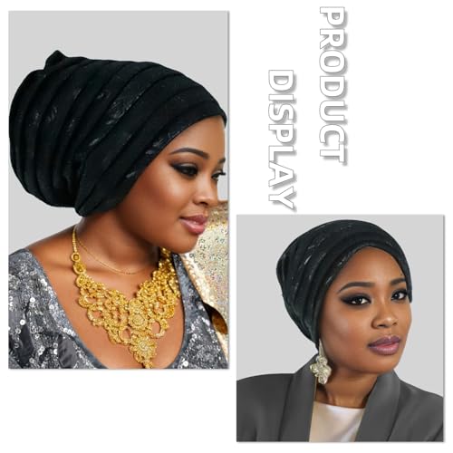 Traditional African Women's Head coverings, Shiny Layered Hats, Nigerian Headscarf, Suitable for Daily wear - color: Black