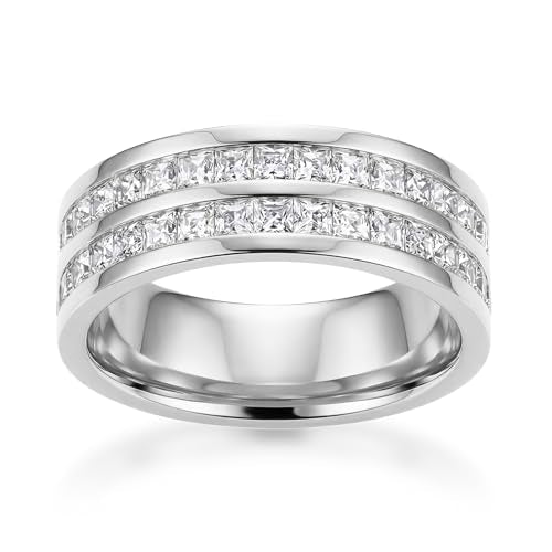 Channel Set Cubic Zirconia Eternity Band Rings for Women Men | 18k Gold Plated Cubic Zirconia,Minimalist Non Tarnish Hypoallergenic Wedding Band Stackable Ring - color: Silver-8mm
