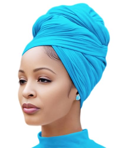 Nonbongoy Head Wraps for Black Women Stretch Headwraps Large Hair Wraps Hijab Scarves for Muslim Head Scarf Turban Headbands - color: 1-sky Blue Headwrap