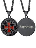 FaithHeart Knights Templar Necklace for Men, Christian Necklace for Men Stainless Steel Pendant Neckalces Christian Gifts with Gift Box - color: 04. Medal-Black(Custom)