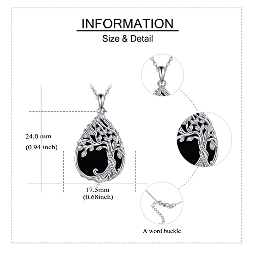 ONEFINITY Tree of Life Necklace 925 Sterling Silver Abalone Shell Celtic Knot Pendant Necklace for Women Jewelry - style: Teardrop Black Onyx