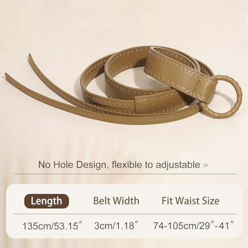 Knotted Waist Belt for Women PU Leather Thin Strap Belt for Dresses - color: Khaki