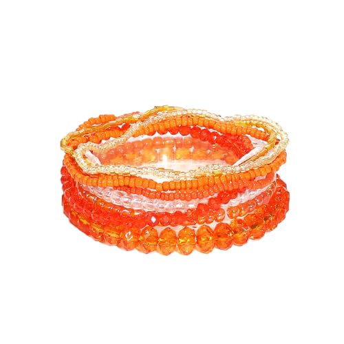 Caiyao Bohemian Multilayer Stackable Seed Beaded Bracelets Colorful Crystal Glass Beads Strand Bangle Bracelet BFF Wristbands Bracelet for Women Summer Beach Hawaii Jewelry Birthday Gifts - color: Orange