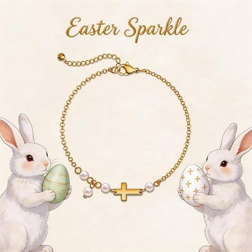 NECOCY Mothers Day Gifts Cross Bracelet for Women, Dainty 14K Gold/Silver Plated Pearl Cross Chain Bracelet Religious Christian Baptism Jesus Catholic Bracelet Jewelry Gift for Mom Wife Daughter - style: Style-4