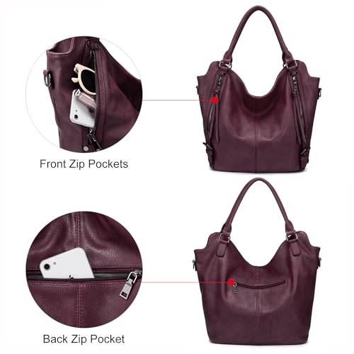 Tote Bag for Women PU Leather Shoulder Bags Fashion Hobo Bags Large Purse and Handbags with Adjustable Shoulder Strap - color: Burgundy