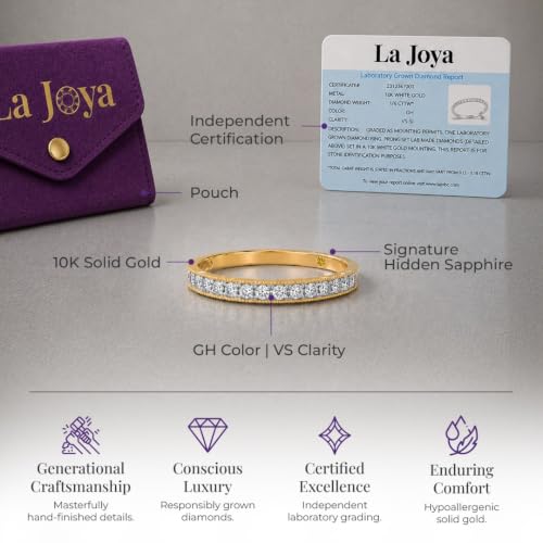 La Joya Lab Grown Diamond Band Ring | 1/10-1 1/2 CT. TW. Vintage Inspired Womens Wedding Band | Solid White, Yellow or Rose Gold | Versatile Promise & Anniversary Ring | Certified by Gemmologist - color: Yellow Gold, size: 6.5