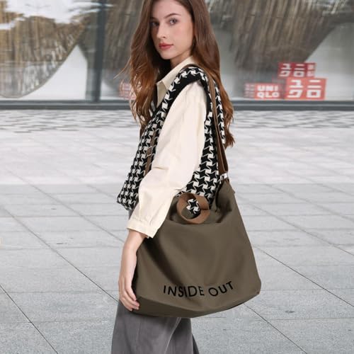 Canvas Tote Bag For Women inside out bag Crossbody Handbag with Adjustable Strap and Coin Purse for Work,Travel,Grocery - color: Coffee